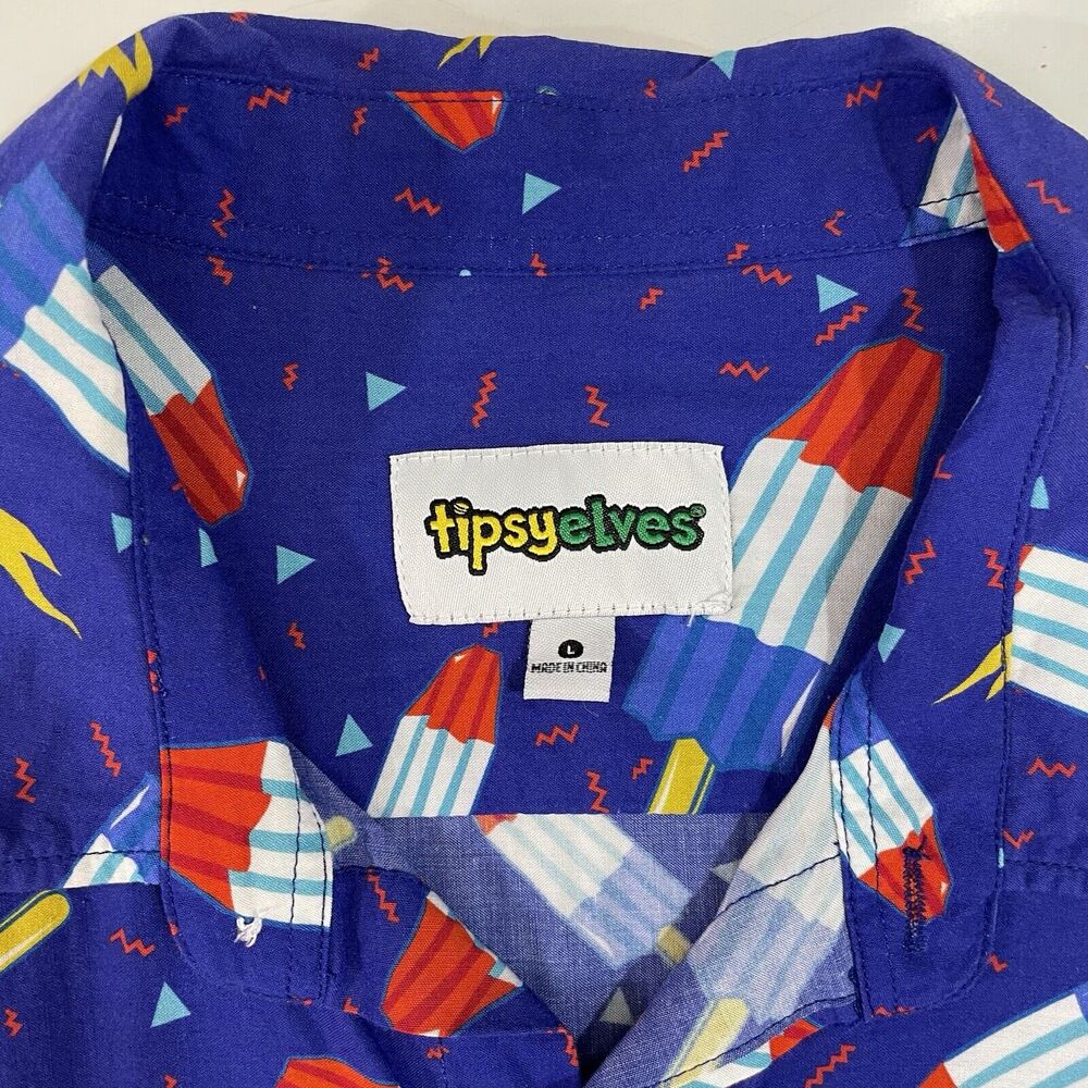 TIPSY ELVES 4TH OF JULY MEMORIAL DAY Popsicle Red White Blue Button Down Shirt L - Picture 2 of 6